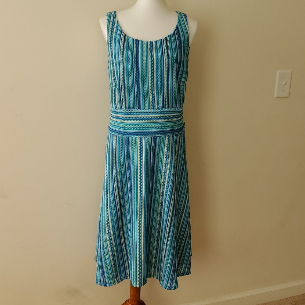 Dress Barn blue and green fit and flare dress